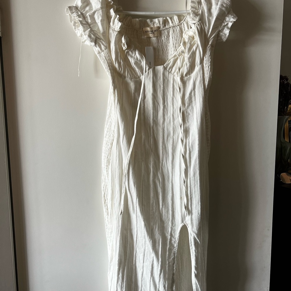 White Midi Dress with Ruffle Sleeves